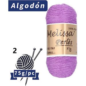 Melissa Perlés 8 - Hilo de Algodón para Ganchillo Hilado 100% Algodón para DIY y Tejer a Mano (1u*70 g), Agujas Talla 2