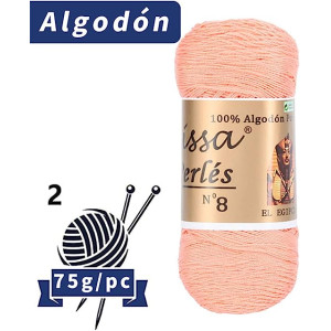 Melissa Perlés 8 - Hilo de Algodón para Ganchillo Hilado 100% Algodón para DIY y Tejer a Mano (1u*70 g), Agujas Talla 2