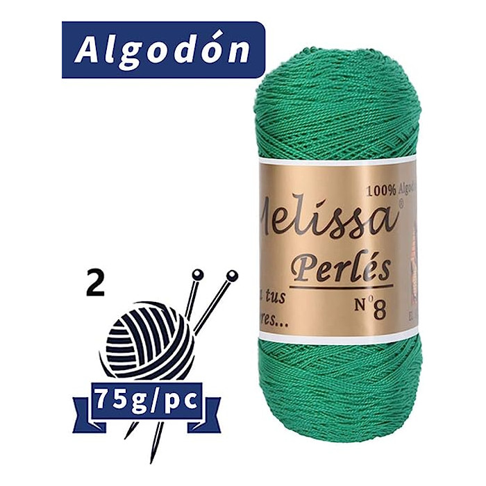 Melissa Perlés 8 - Hilo de Algodón para Ganchillo Hilado 100% Algodón para DIY y Tejer a Mano (1u*70 g), Agujas Talla 2