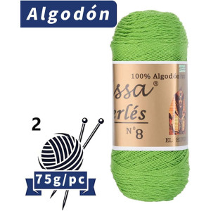 Melissa Perlés 8 - Hilo de Algodón para Ganchillo Hilado 100% Algodón para DIY y Tejer a Mano (1u*70 g), Agujas Talla 2