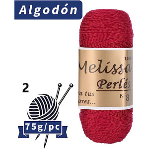 Melissa Perlés 8 - Hilo de Algodón para Ganchillo Hilado 100% Algodón para DIY y Tejer a Mano (1u*70 g), Agujas Talla 2