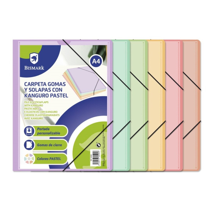 Carpeta A4 gomas y solapas pp kanguro pastel Plástico