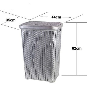 Cesta de Ropa pongotodo con Tapa 60 litros cesto Mimbre Rattan (Plata)