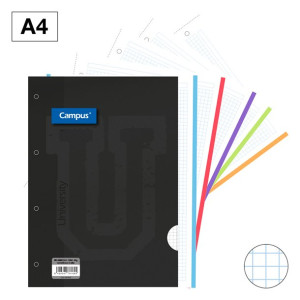 CAMPUS ,Archivador 4 Anillas A4+ Tapa Extradura Con Goma. Incluye Recambio Cuadrícula 5x5. Color Turquesa