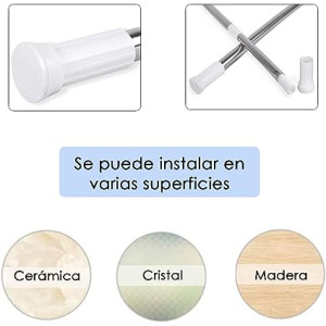 Barra extensible ajustable de aluminio para baño, ropero, armario y cocina. Fácil montaje,