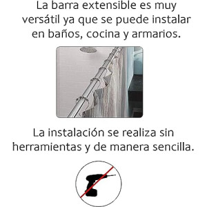 Barra extensible ajustable de aluminio para baño, ropero, armario y cocina. Fácil montaje,