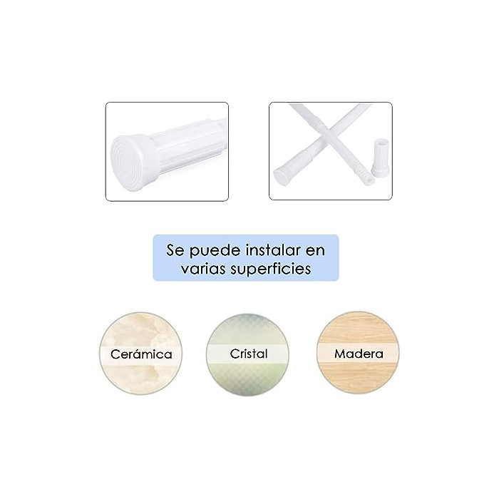 Barra extensible ajustable de aluminio para baño, ropero, armario y cocina.  Fácil montaje