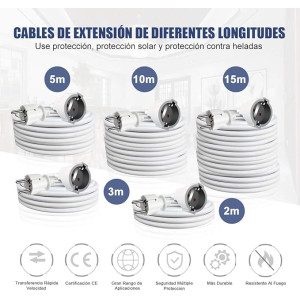 Cable Extensible con PROTECCIÓN, Cable Extensible electrico 1.5 Metros 250V / 16A / máx. 3680W Blanco