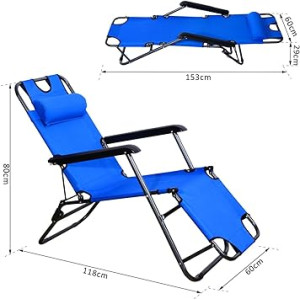 Tumbona Reclinable y Plegable de Jardín - Color Azul RoJO - Tela Oxford y Acero - 153x60x29cm