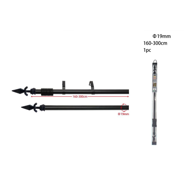 BARRA DE CORTINA 160-300CM NEGRO