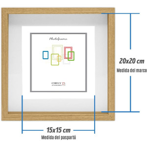 Marco de foto con profundidad 20x20cm (Interior de paspartú 15x15cm) de madera rustico MOD-3503