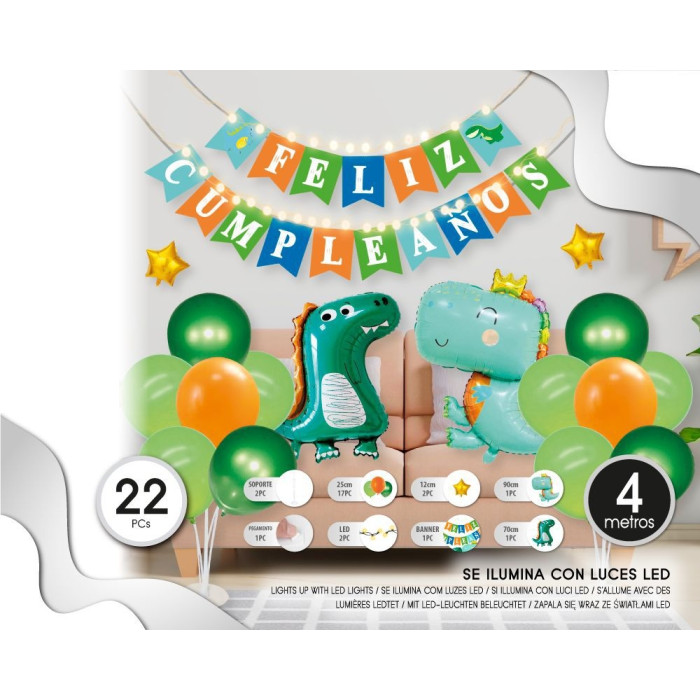 Set de Globos con Luz Dinosaurio 22 pcs