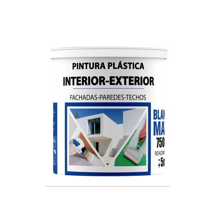 Pintura Plástica Blanca Mate Interior -Exterio 750ml / 1KG Rendimiento 5㎡