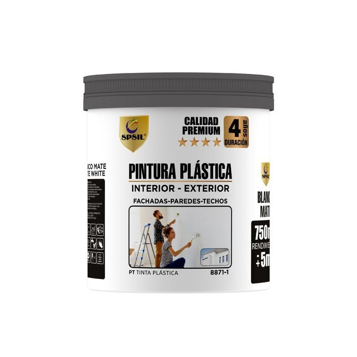 Pintura Plástica Premium Blanca Mate Interior-Exterior 750ml/1Kg