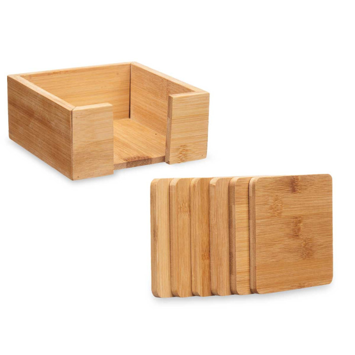 Set 6 posavasos bambu cuadrados soporte