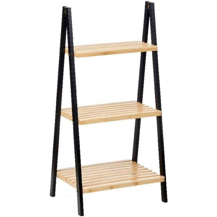 Estanteria escalera 3 estantes bambu negro 40x30x81.5cm