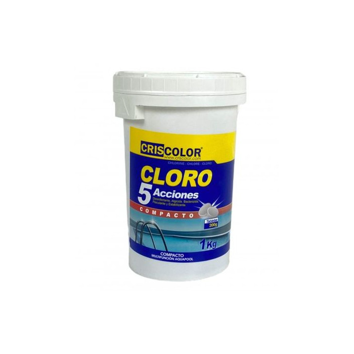 Cloro Para Piscina Multiacción 1kg 5 Acciones Desinfectante, Algicida, Bactericida, Floculante Y Estabilizante