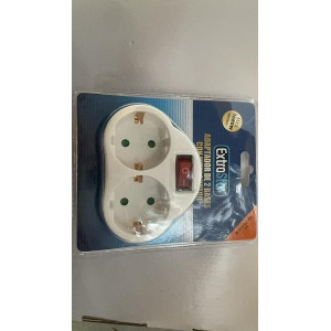 2 en 1 Adaptador con Interruptor y 2 Enchufes Schuko, Adaptador de Regleta, hasta Carge 3680W, 16A/250V~