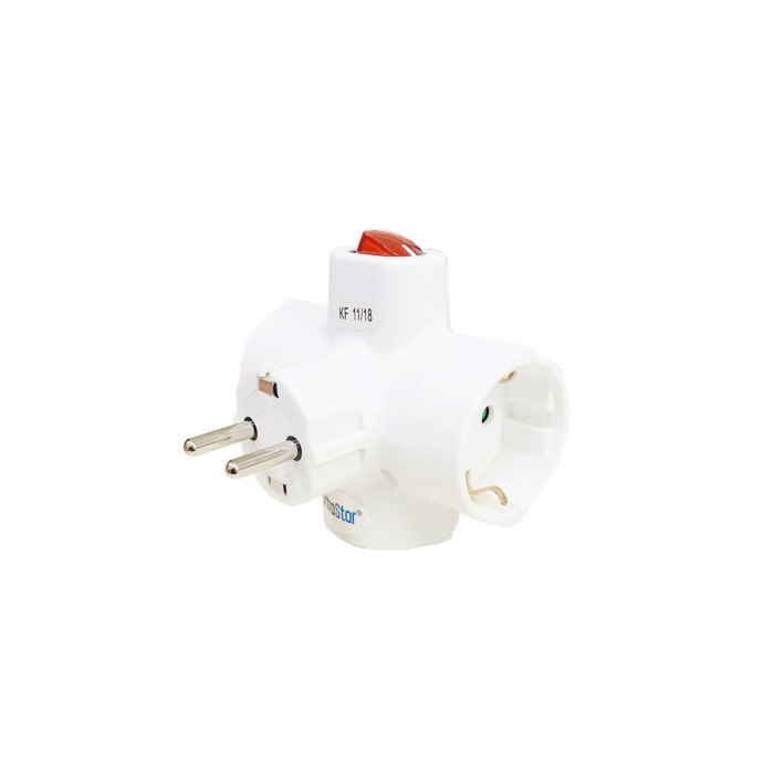 Adaptador con Interruptor y 3 Enchufes Schuko, Adaptador de Regleta, hasta Carge 3680W, 16A/250V~