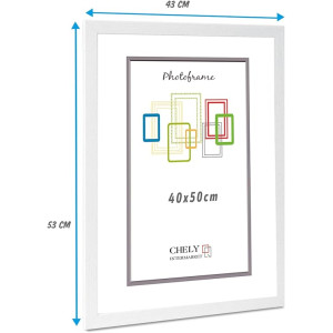 Marco de Foto 40x50cm (Blanco) MOD-254 Hecho de Madera, Ancho de moldura 2cm