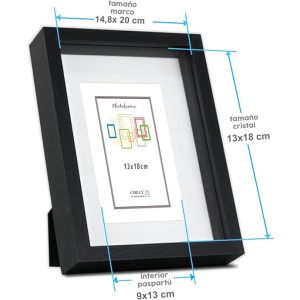 Marco con Profundidad 13x18cm (Interior 9x13 cm) Negro Mod 3503 de Madera con paspartú.