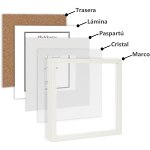 Marco con profundidad 15x15cm (Int 10x10cm) Blanco MOD 3503 madera con paspartú