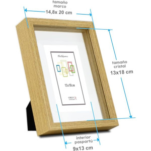 Marco con profundidad 13x18cm (Int 9x13cm) Haya MOD 3503 madera con paspartu