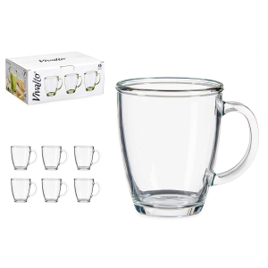 6 Tazas de Vidrio  310ml con Asa