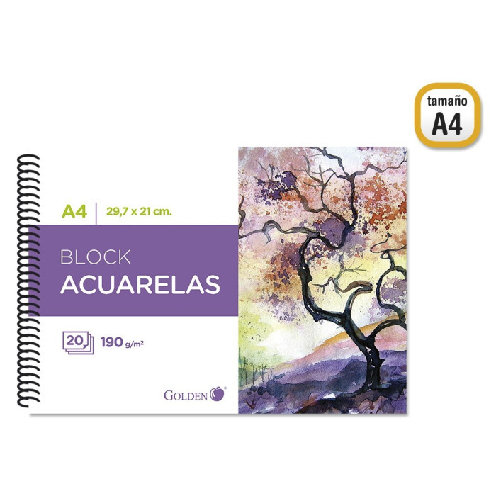 Bloc dibujo acuarela A4 liso 190gr Golden 20Hoja