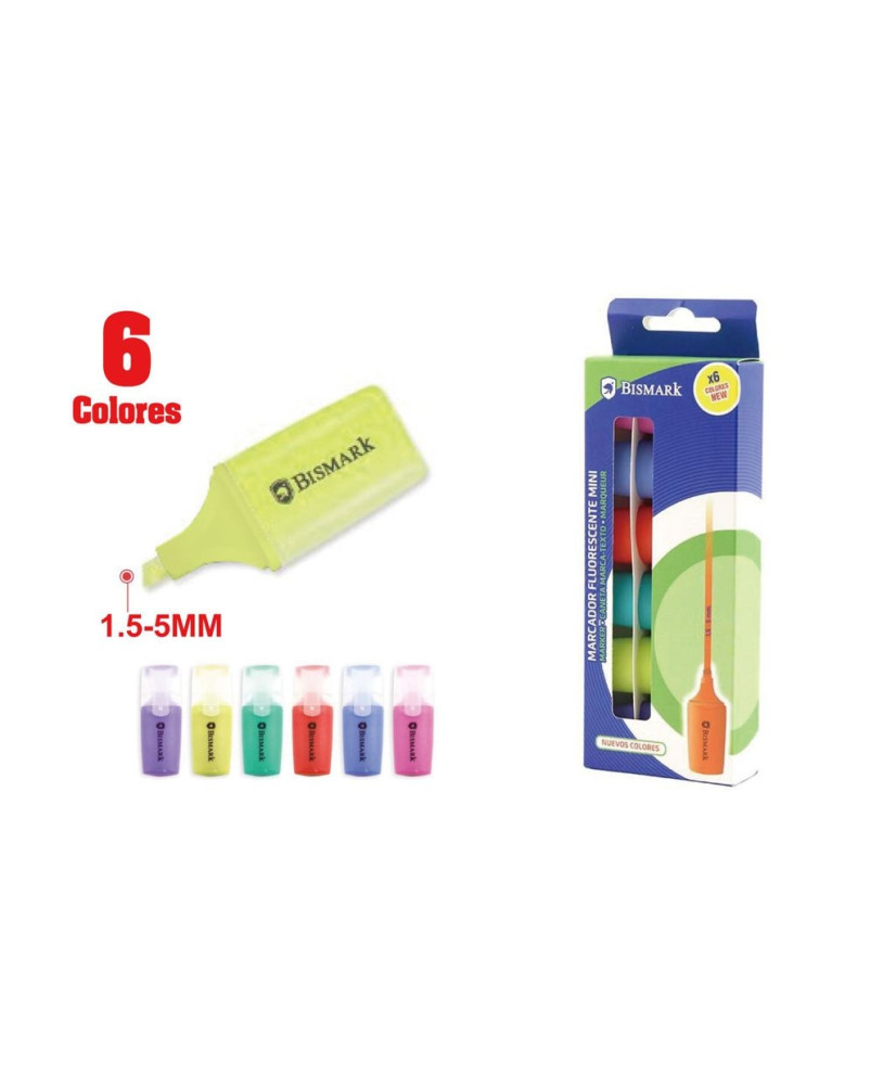 Set 6u mini rotulador fluorescente bismark new colors