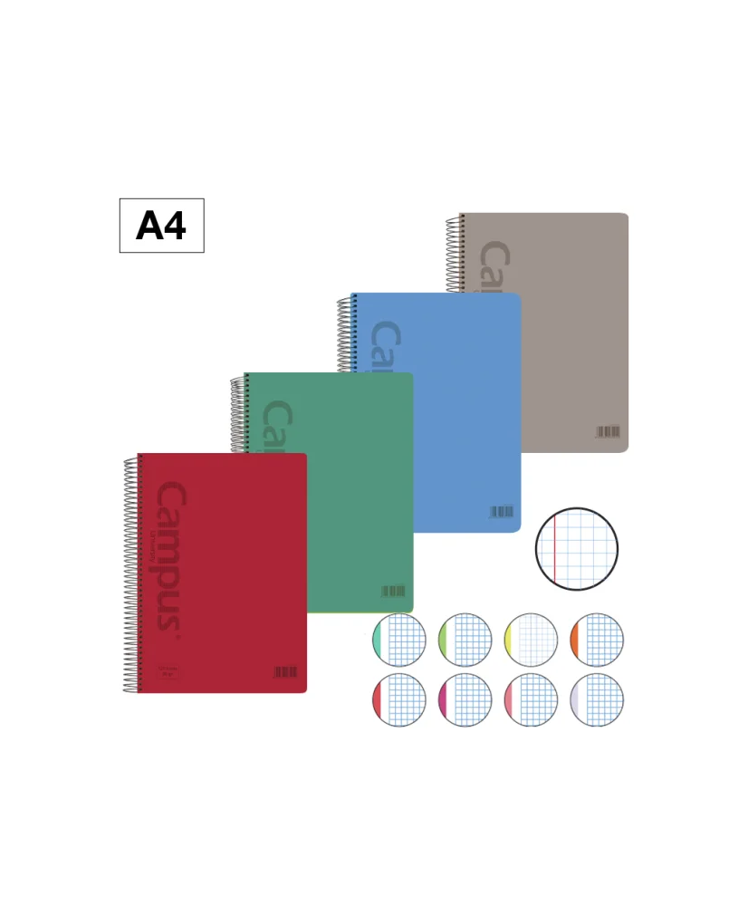 Bloc Espiral Campus A4 Tapa Plástico Microperforado 160 Hojas 90g Cuadrícula 5 mm
