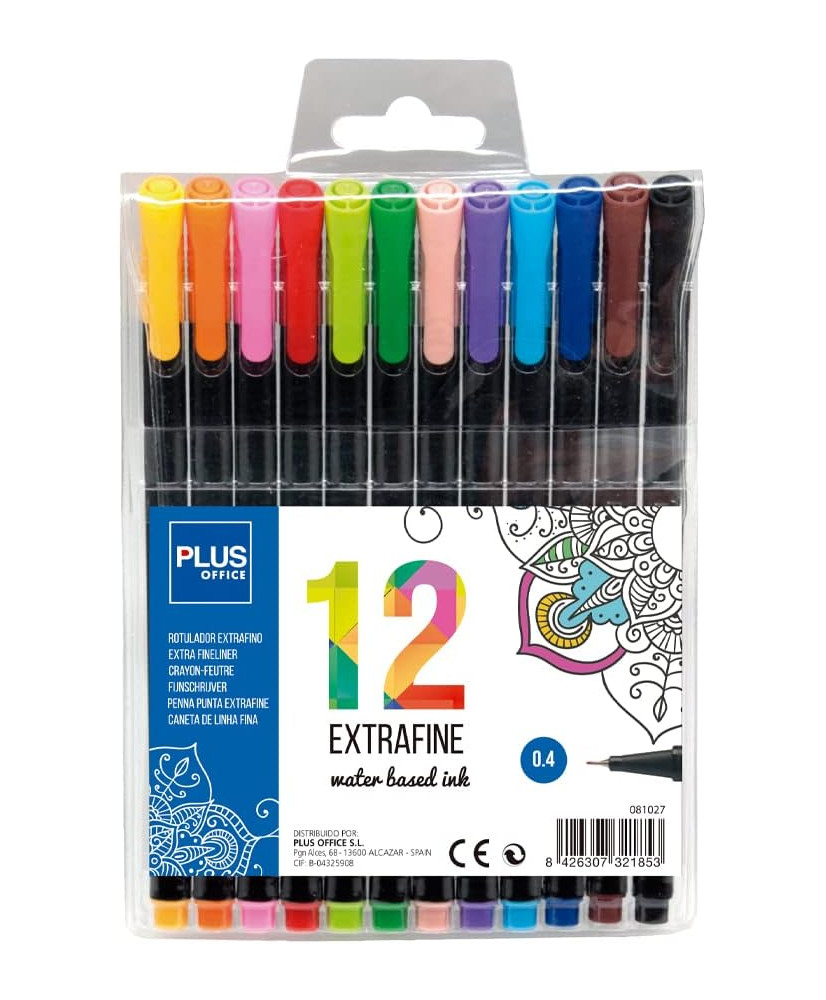 Rotulado Extrafine Plus Office. Estuche de 12 unidades colores surtidos.