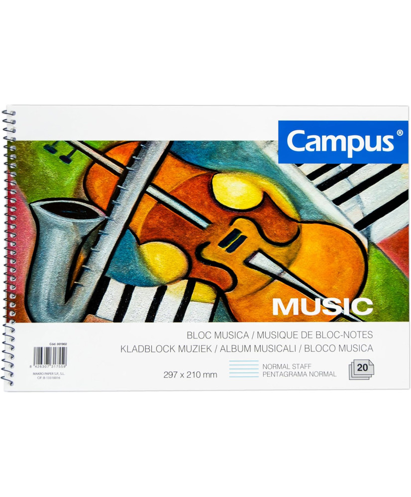 Campus – Cuaderno de Música con 20 Hojas de Pentagramas, Bloc de Música A4 con Papel de 80g