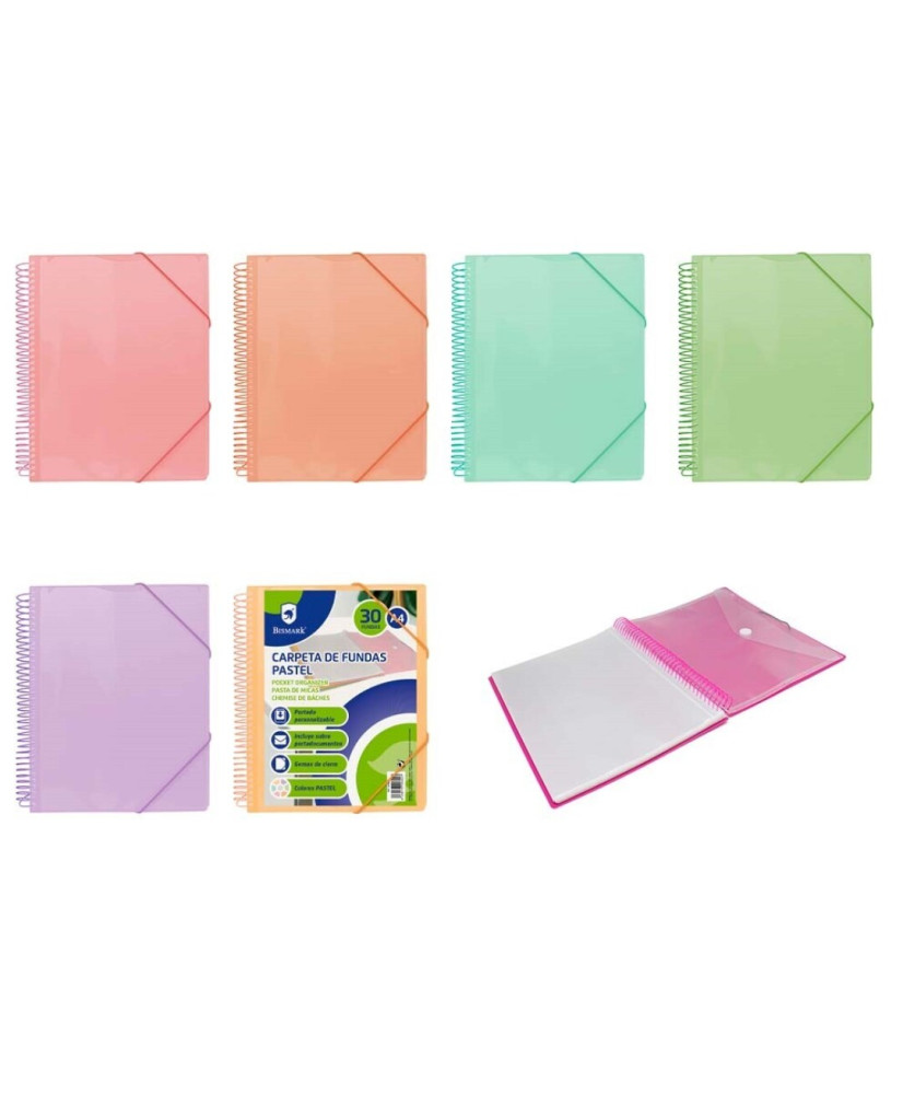 CARPETA ESPIRAL 30 FUNDAS PASTEL Plastico  (1 uds )