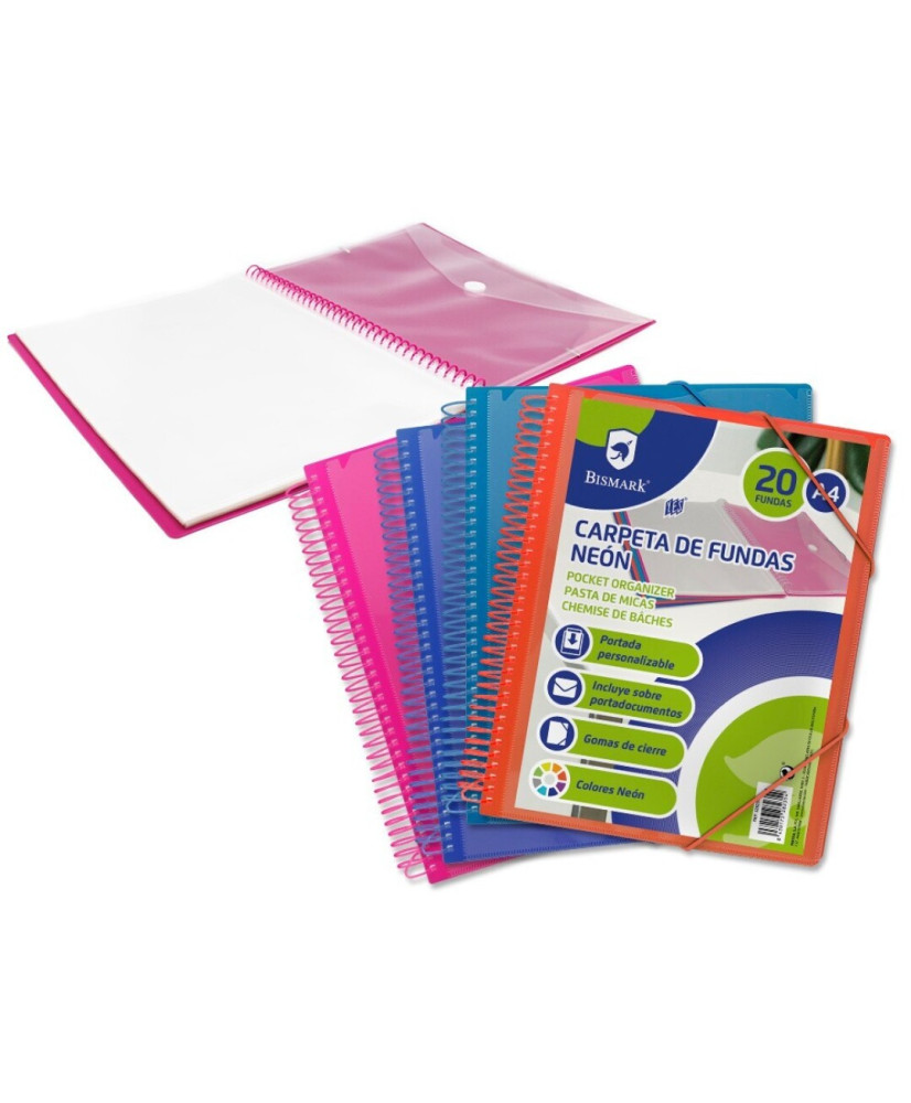 Carpeta espiral 20 fundas a4 neon bismark  ( 1 UDS)