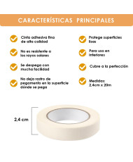 Cinta de carrocero para pintar y enmascarar 2.4mm X20M(Pack de 6 )