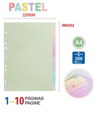 Pack 10 Uds Separadores  Pastel - Para Carpeta o Archivador 2-4 Anillas