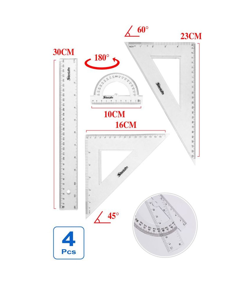 Juego de regla 4 Uds transparente