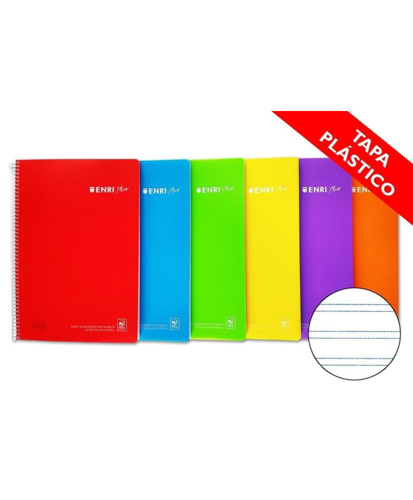 Cuaderno Espiral Pauta 2,5 mm Fº 80 Hj 90 Gr T/p Enri Colores Surtidos