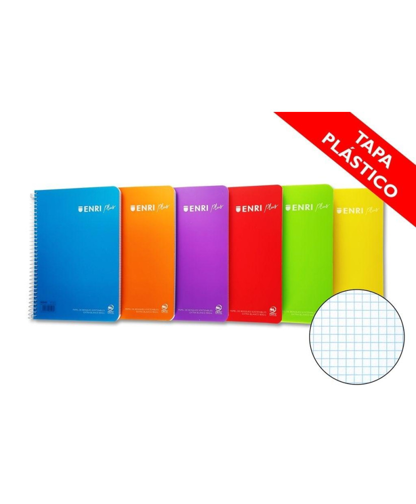 Cuaderno Espiral 4X4 mm Fº 80 Hj 90 Gr Enri Tapa Plastico  Colores Surtidos( 1 uds)