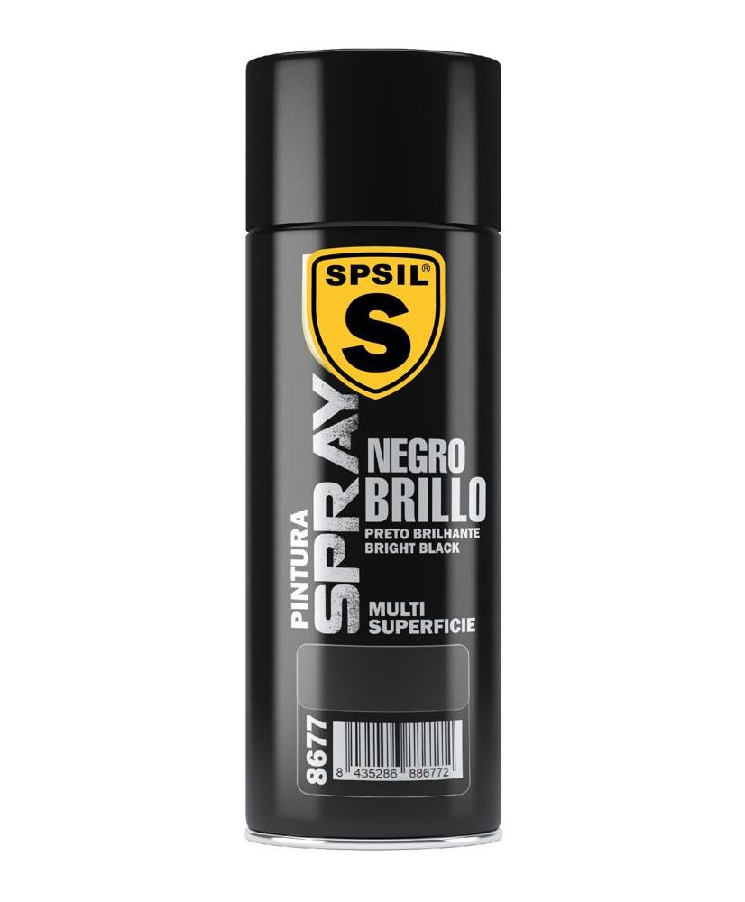 SPSIL Pintura Spray 400ml,( Negro Brillo 8577, Paquete de 1 )Spray Acrílico para Metal / Madera / Plástico