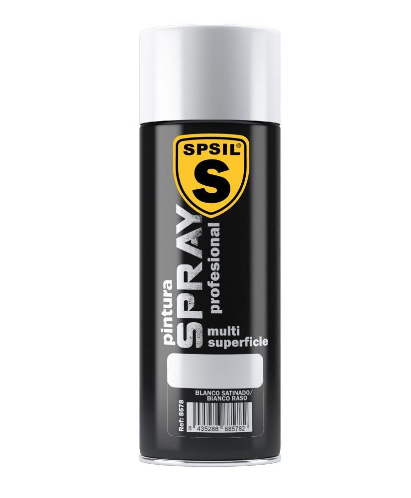 SPSIL Pintura Spray 400ml, ( Blanco Satinado 8578, Paquete de 1 ),Spray Acrílico para Metal / Madera / Plástico