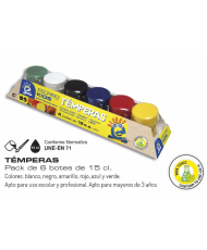 Pack 6 temperas 15cl colores surtidos