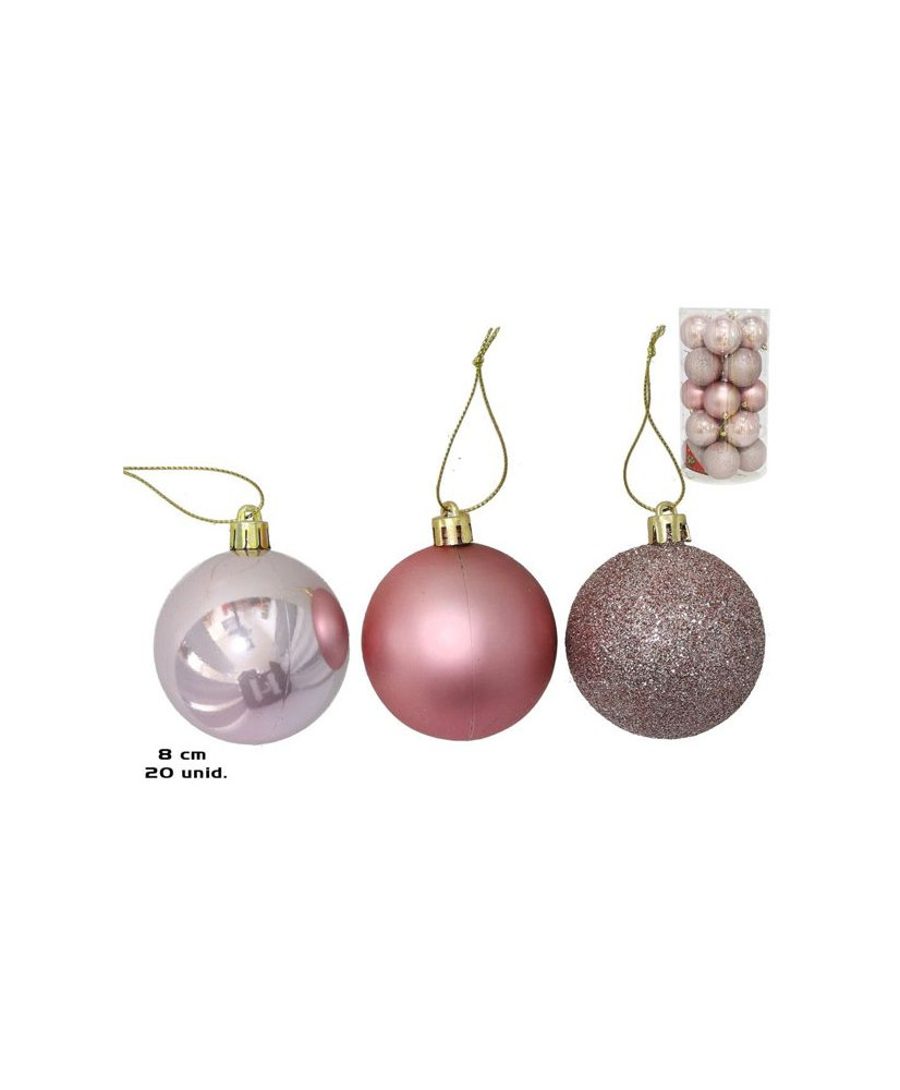 Pack 20 Bolas Navidad Rosa 8 Cm