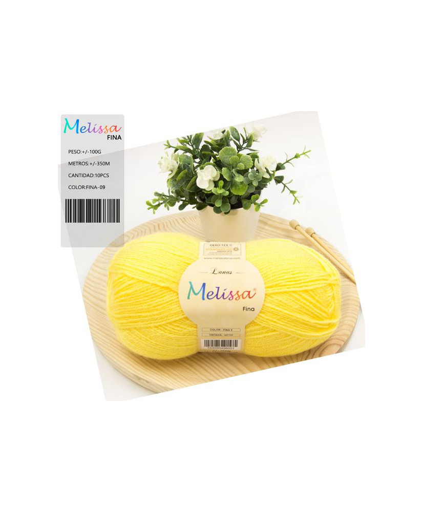 Melissa Lana Fina Hilo 100% Acrilico Ovillo de Lana (1u * 100g) Premium para DIY Tejer y Ganchillo,350m