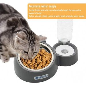 Comedero y Bebedero Automático para Gatos  (color GRIS)