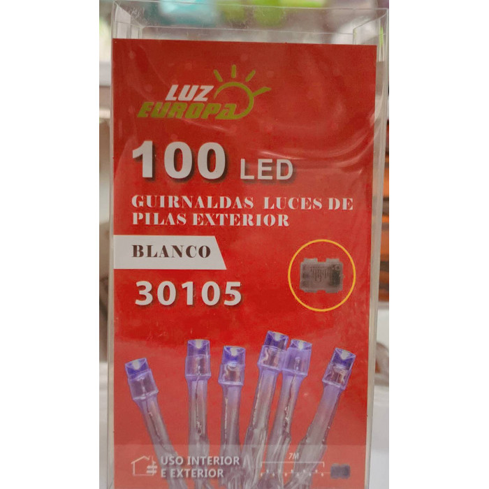 GUIRNALDAS LUCES DE PILAS EXTERIOR 7M 100LED  BLANCO