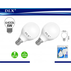 2 Bombillas LED E14, 5W Equivalente a 43W, Luz Fría 6400K, 400 Lúmen, Bombillas Casquillo Fino, Ahorro de Energía, G45