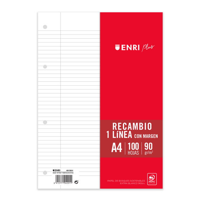 Recambio a4 100h 4 taladros 90g 1horizontal con margen enri