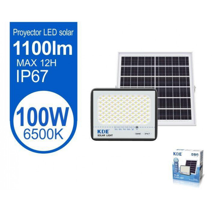 Foco proyector LED solar con mando a distancia,100W,6500K luz blanca Resistente al agua IP67. Perfectos para exterior jardín,